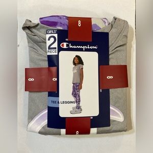 Champion Purple/Gray/Green Tee and Legging Set Girl’s 8